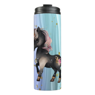Black Unicorn Purple Pink Tail Thermal Tumbler