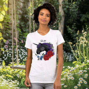 Black Unicorn Purple Red Sage Flowers Bachlorette T-Shirt