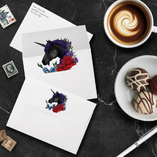 Black Unicorn Purple Red Sage Flowers Envelope