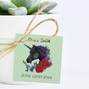 Black Unicorn Purple Red Sage Flowers Favour Tags