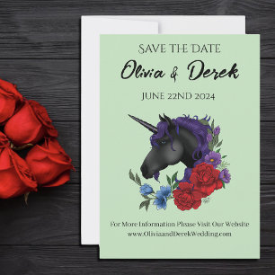 Black Unicorn Purple Red Sage Flowers Invitation