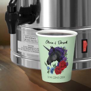 Black Unicorn Purple Red Sage Flowers Paper Cups