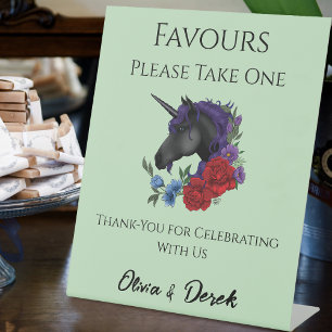 Black Unicorn Purple Red Sage Flowers Pedestal Sign