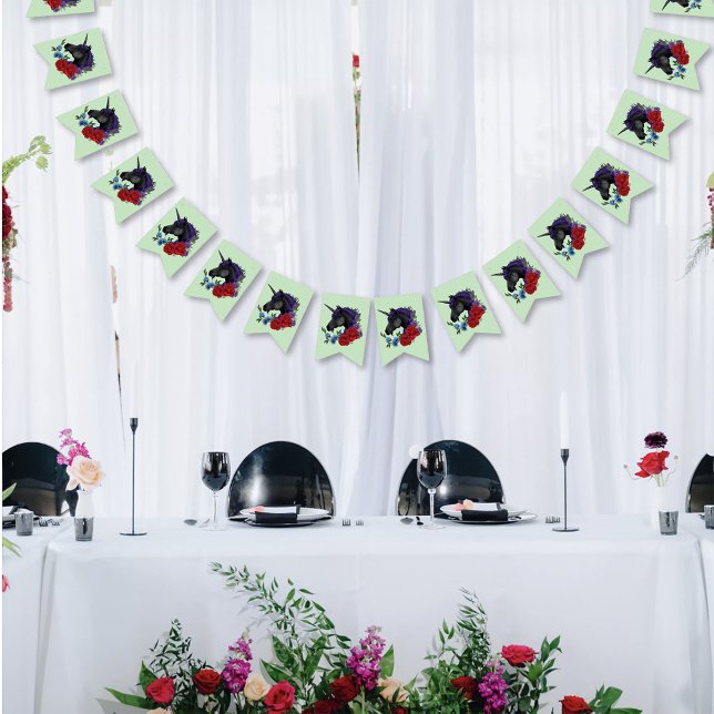 Black Unicorn Purple Red Sage Flowers Wedding Bunting (Creator Uploaded)