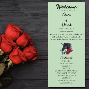 Black Unicorn Purple Red Sage Flowers Wedding Programme
