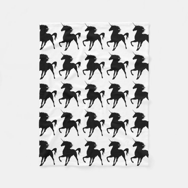 Black Unicorn Silhouette Fleece Blanket (Front)