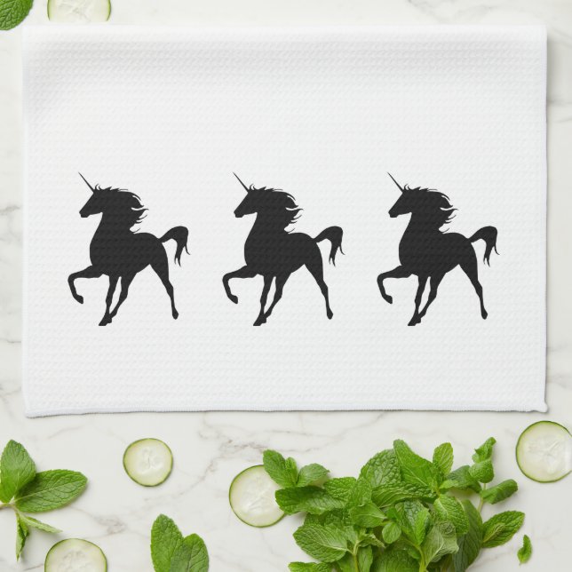 Black Unicorn Silhouette Kitchen Towel (Folded)
