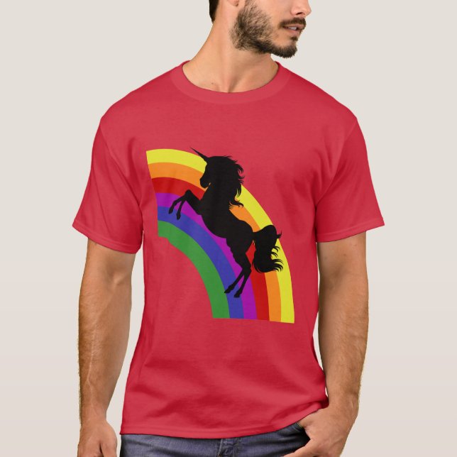 Black Unicorn Silhouette Rainbow Men's Dark Shirt (Front)