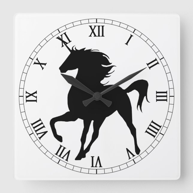 Black Unicorn Silhouette Roman Numeral Clock (Front)