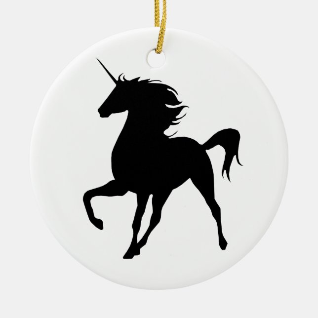 Black Unicorn Silhouette Round Ornament (Front)