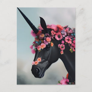 Black Unicorn with Flowers Postcard