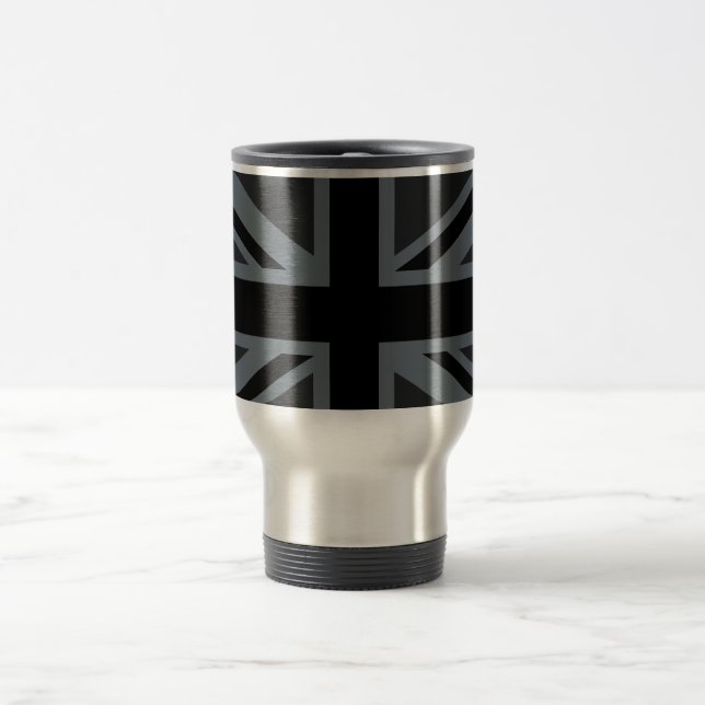 Black Union Jack British Flag Decor Travel Mug (Center)