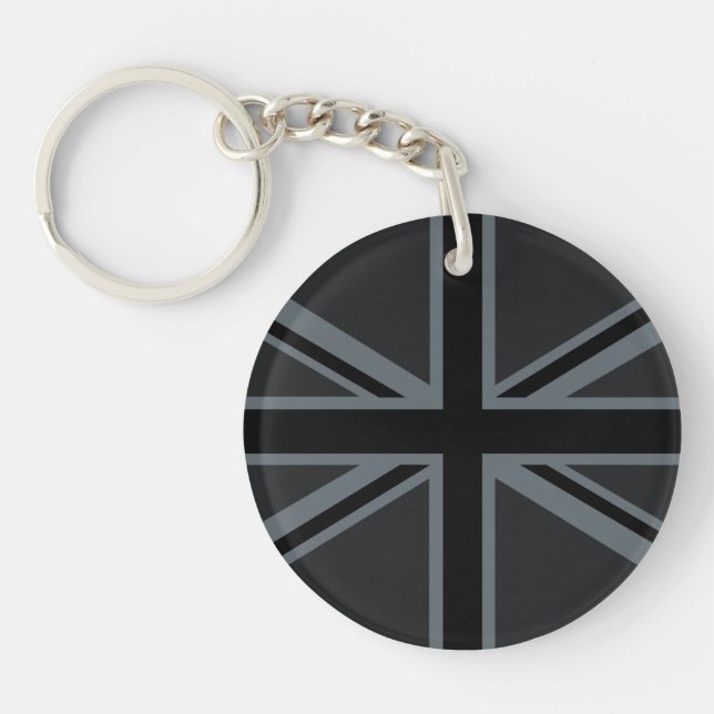Black Union Jack UK Flag Design Key Ring (Front)