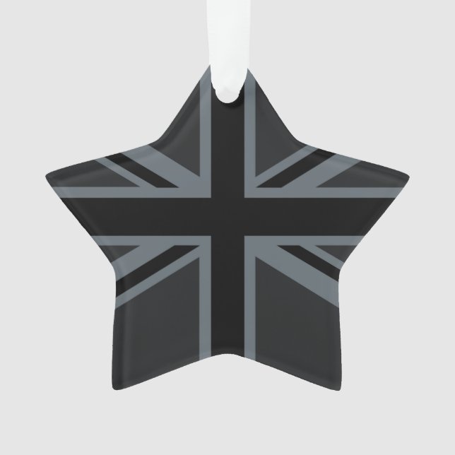 Black Union Jack UK Flag Design Ornament (Front)