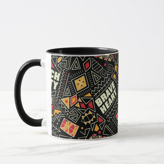 Black Unity Brave Heart Afrocentric Pattern Mug (Left)