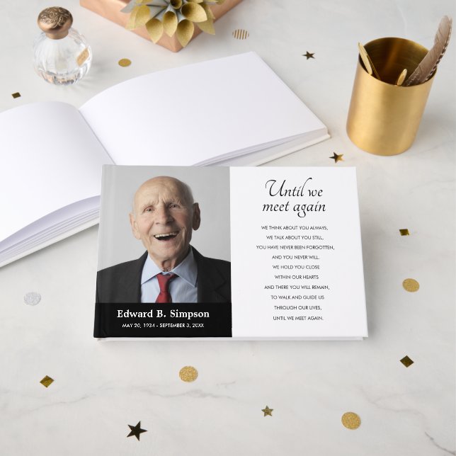 Black Until We Meet Again Memorial Photo Guest Book (Front Open)