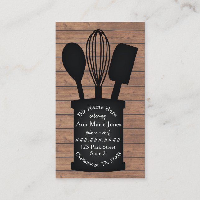 Black Utensils Crock Restaurant Caterer Business Card (Front)