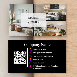 Black Vacation Rental Guest House QR Code Business Card