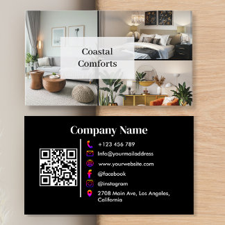 Black Vacation Rental Guest House QR Code Business Card
