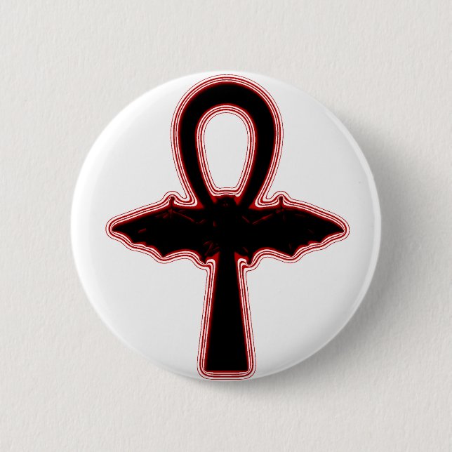 Black Vampire Bat Red Egyptian Goth Ankh 6 Cm Round Badge (Front)