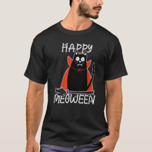 Black Vampire Cat On A Broom Halloween For Cat T-Shirt