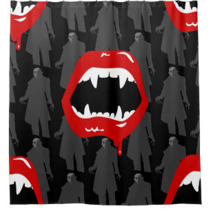 black vampire fangs nosferatu spooky black shower curtain