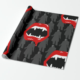 black vampire fangs nosferatu spooky black wrapping paper