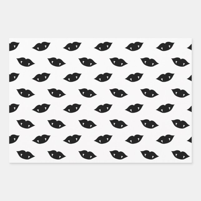 Black Vampire Lips and Teeth on White Wrapping Paper Sheet (Front)