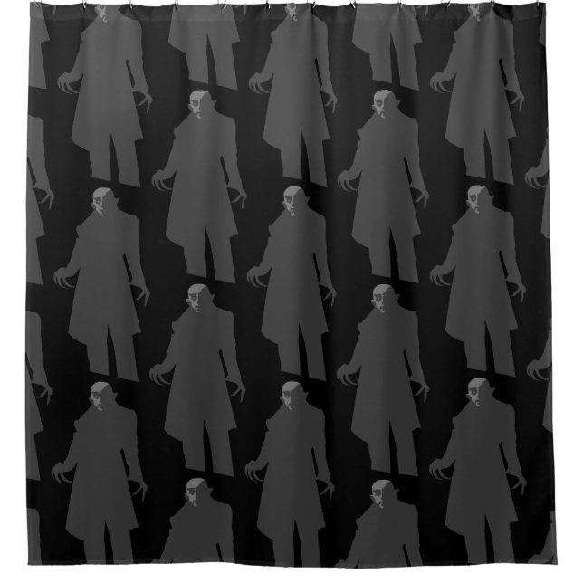 black vampire nosferatu spooky black shower curtain (Front)