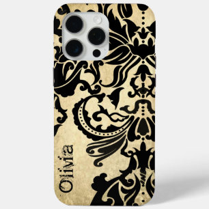 Black Vector Damask Vintage gold iPhone Case