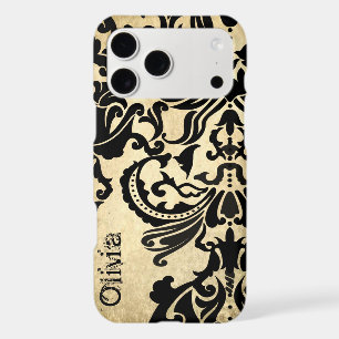 Black Vector Damask Vintage gold iPhone Case