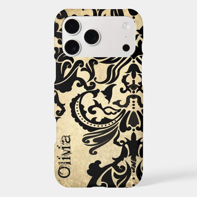 Black Vector Damask Vintage gold iPhone Case (Back)