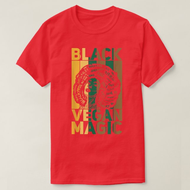 Black Vegan Magic Vegetarian Afro Pride Black Hist T-Shirt (Design Front)