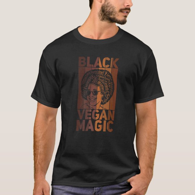 Black Vegan Magic Vegetarian Afro Pride Black Hist T-Shirt (Front)