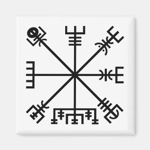 Black Vegvisir Sigil on White Magnet