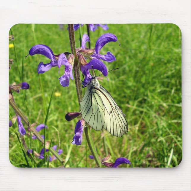 Black Veined White Butterfly Mouse Mat (Front)