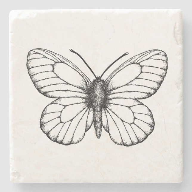 Black-veined white butterfly stone coaster (Front)
