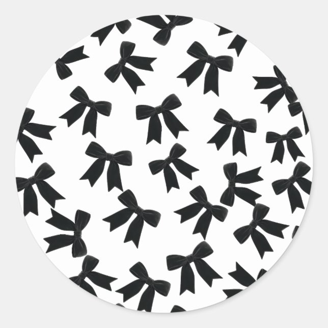 Black Velvet Bow Elegant Posh Birthday Party Classic Round Sticker (Front)