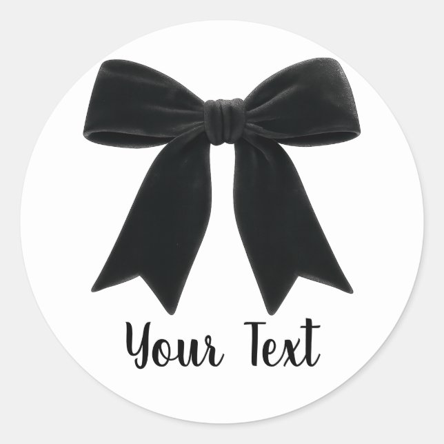 Black Velvet Bow Elegant Posh Birthday Party Classic Round Sticker (Front)