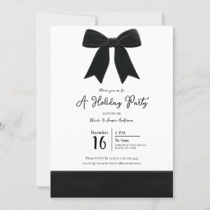 Black Velvet Bow Elegant Posh Photo Holiday Party Invitation