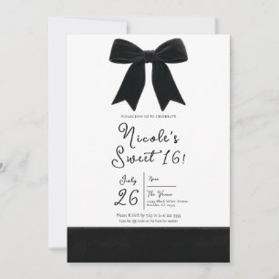 Black Velvet Bow Elegant Posh Sweet 16 Photo  Invitation