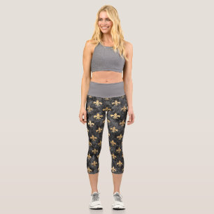 Black Velvet Fleur De Lis Mardi Gras Orleans Capri Leggings