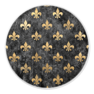 Black Velvet Fleur De Lis Mardi Gras Orleans Ceramic Knob