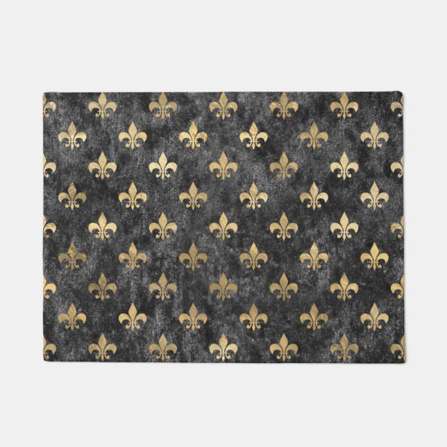 Black Velvet Fleur De Lis Mardi Gras Orleans Doormat (Front)