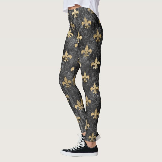 Black Velvet Fleur De Lis Mardi Gras Orleans Leggings (Left)