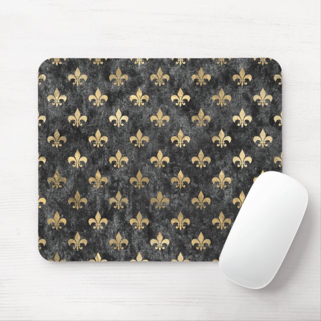 Black Velvet Fleur De Lis Mardi Gras Orleans Mouse Mat (With Mouse)