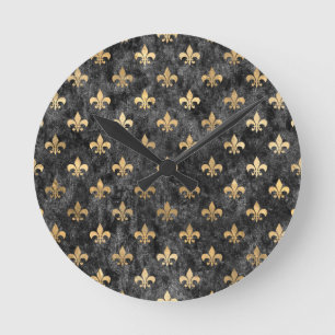 Black Velvet Fleur De Lis Mardi Gras Orleans Round Clock