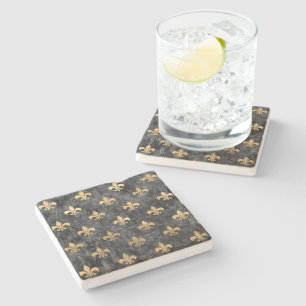 Black Velvet Fleur De Lis Mardi Gras Orleans Stone Coaster