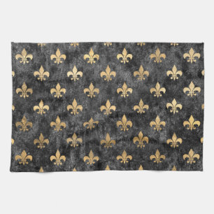 Black Velvet Fleur De Lis Mardi Gras Orleans Tea Towel