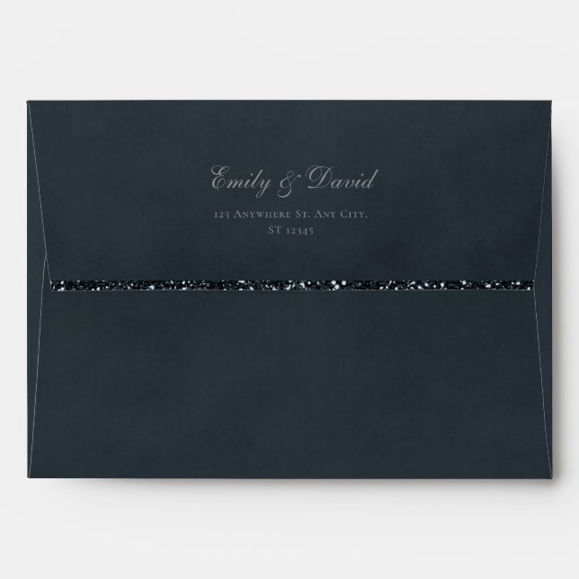 Black Velvet Glitter Wedding Envelope (Back (Top Flap))